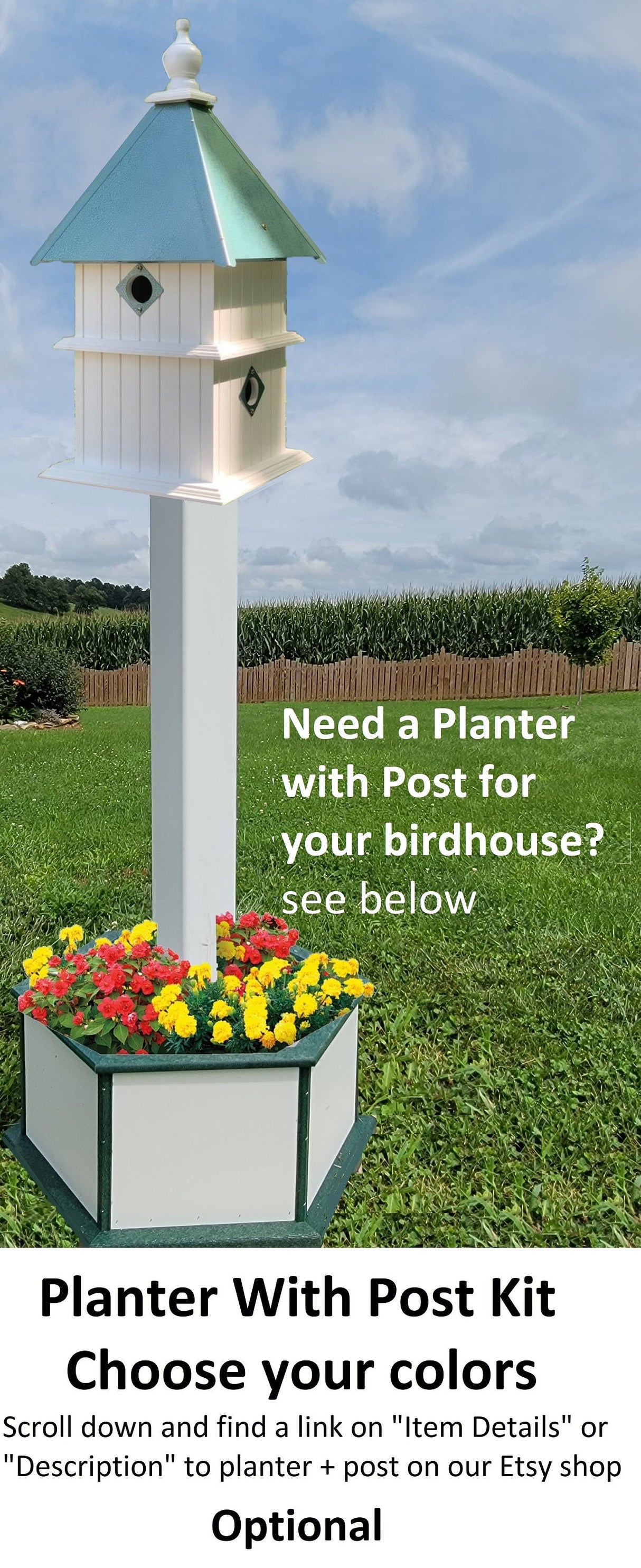 Birdhouse Handmade Vinyl PVC 2 Story With 4 Nesting Compartment, Metal Predator Guards, Choose Your Roof Color, Weather Resistant - Home & Living:Outdoor & Gardening:Feeders & Birdhouses:Birdhouses