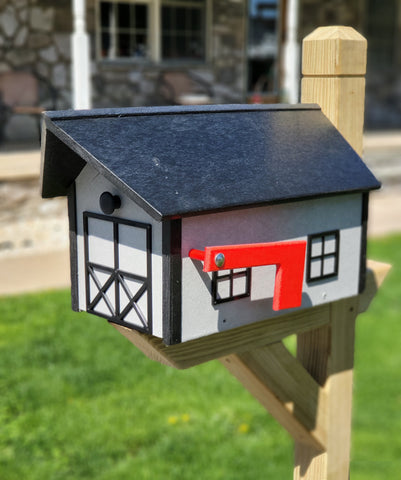 Country Barn Mailbox Dove Box, Black Roof and Trim, Amish Handmade Poly Lumber