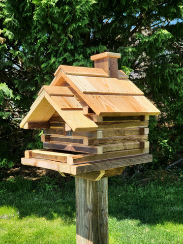 Log Cabin Bird Feeder, Amish Handmade, Cedar Roof