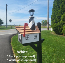Load image into Gallery viewer, Amish Mailbox - Handmade - With Solar Lighthouse - Wooden - With Cedar Shake Shingles Roof - Color Options
