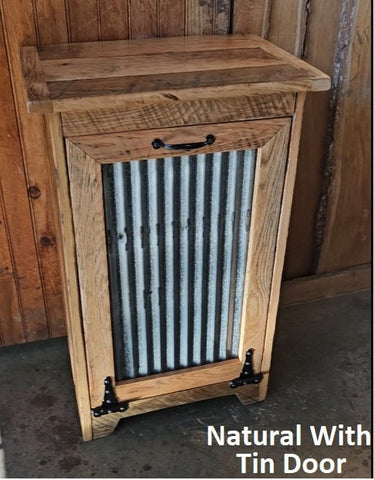 Wood Trash Bin, Reclaimed, Tiltout Trash Can Cabinet Amish Handmade, Recycling