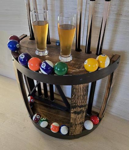 cue racks, wall-mounted cue racks, free-standing cue racks, wooden cue racks, pool cue racks, billiard cue racks, cue rack with storage, cue rack holder