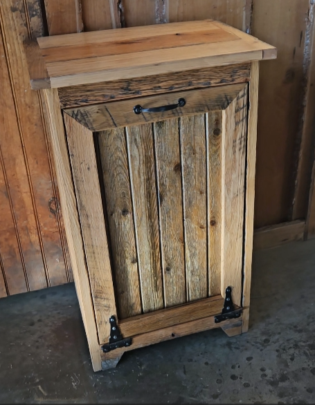 Wood Trash Bin, Tiltout Trash Can Cabinet Amish Handmade, Wood Storage Recycling Bin