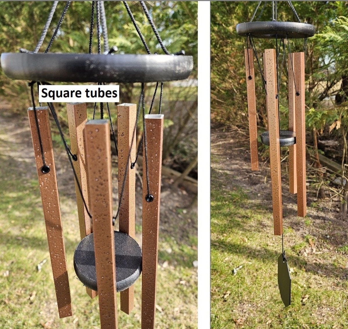 Square Wind Chimes Amish Handmade - 25" - Aluminum Tubes - Copper Coating - Deep Tone - Outdoor Decor - Wind Bells - Meditation - Nature