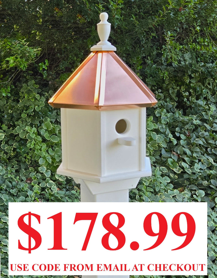 Best Seller Special - 2 Hole Bird House With Copper Roof Amish Handmade, Nesting Compartments, Weather Resistant Birdhouses, Bird Lovers, Poly