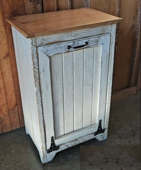 Wood Trash Bin, Tiltout Trash Can Cabinet Amish Handmade, Wood Storage Recycling Bin