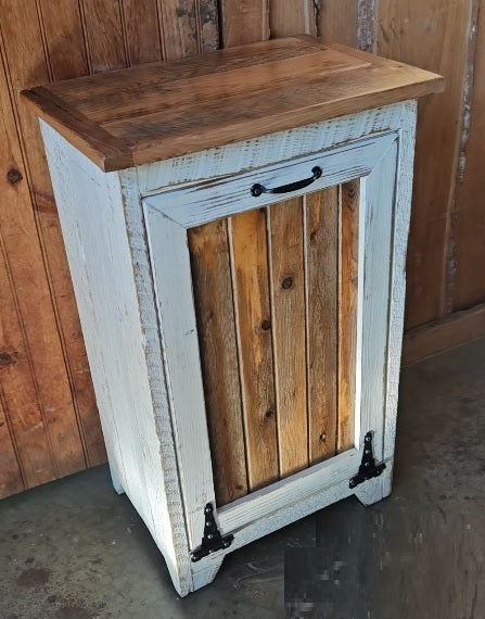 Wood Trash Bin, Tiltout Trash Can Cabinet Amish Handmade, Wood Storage Recycling Bin