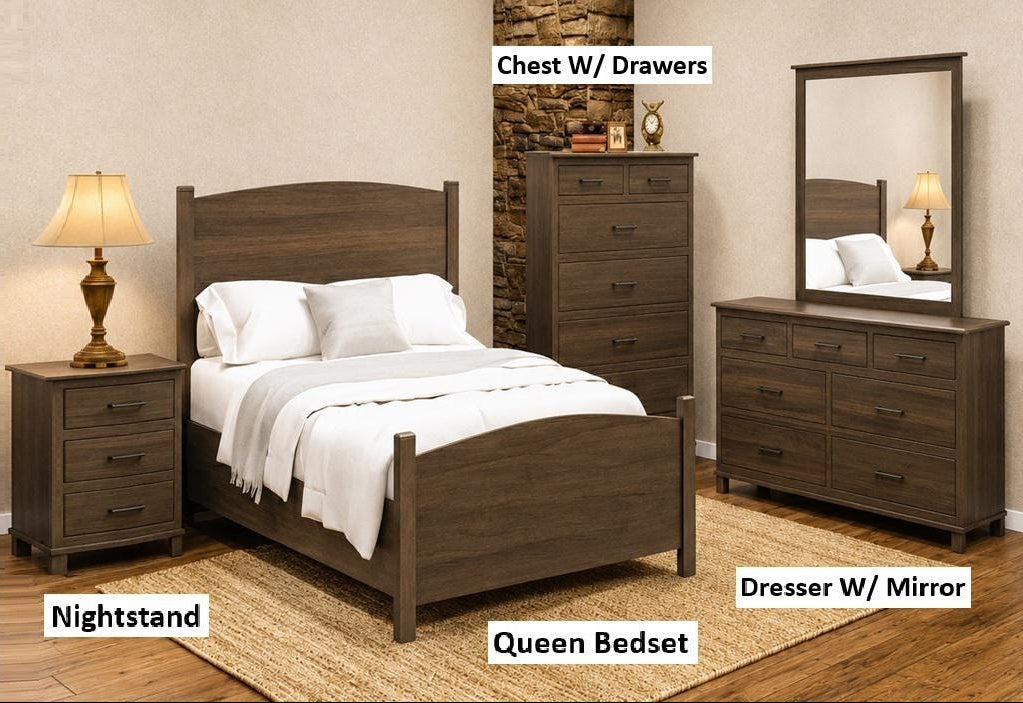 Amish Handmade Bedroom Set - Dresser With Mirror - Drawer Chest - Drawer Dresser - Queen Bed Set - Nightstand - Mirror - Case Goods - Home