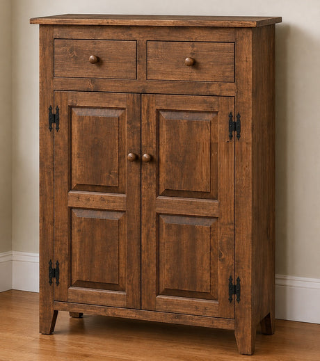 Amish Handmade Cabinet with Two Drawers, Farmhouse Furniture Wooden Hall Cabinet 2 Door Cabinet Primitive Cabinet Buffet Cabinet Home Decor