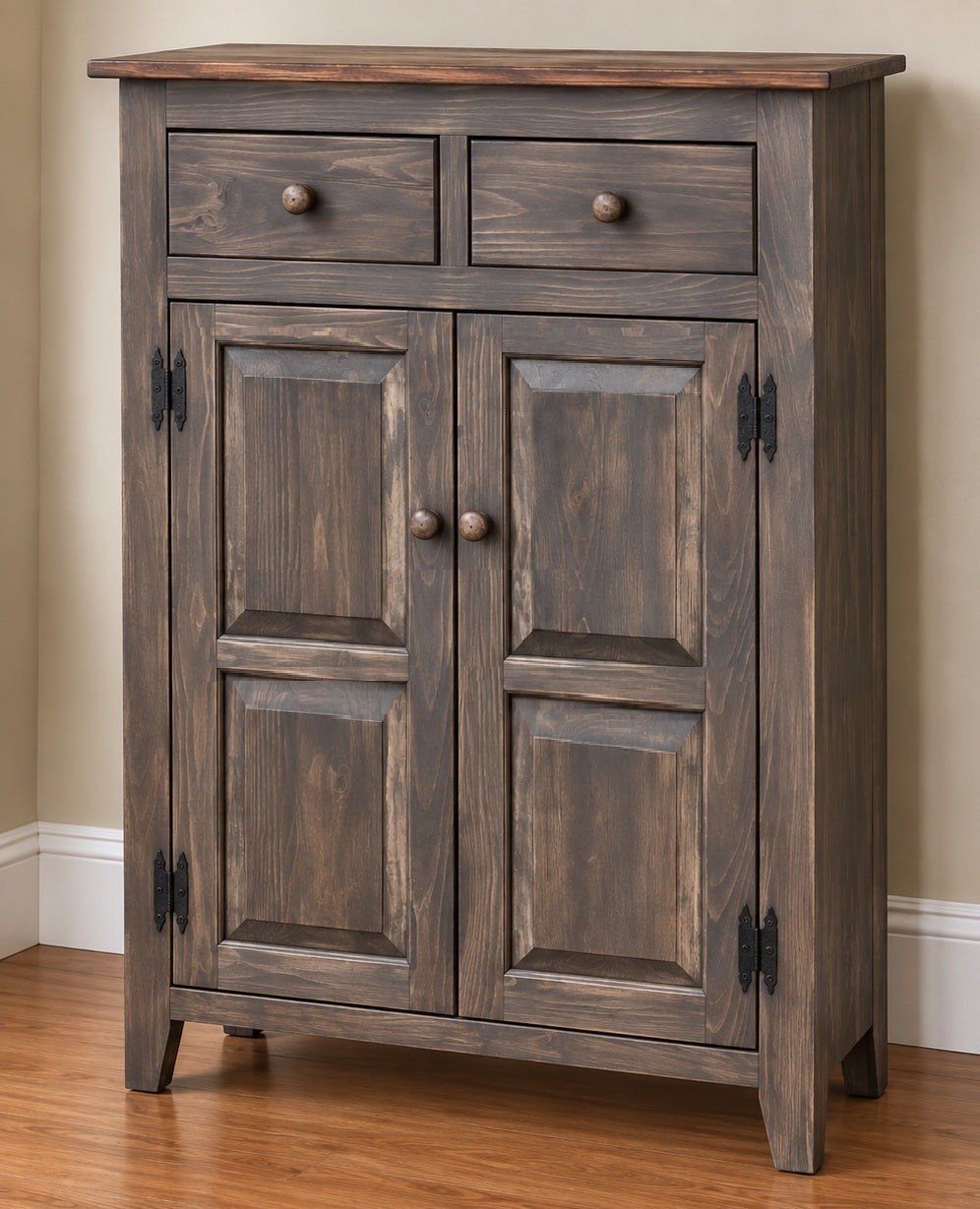 Amish Handmade Cabinet with Two Drawers, Farmhouse Furniture Wooden Hall Cabinet 2 Door Cabinet Primitive Cabinet Buffet Cabinet Home Decor