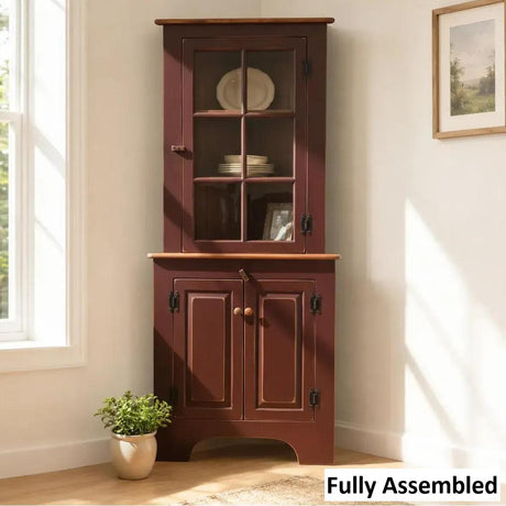 Amish Handmade Glass Corner Cabinet - Multipurpose Cabinet - Farmhouse - Primitive Cabinet - Corner Cupboard - Amish Bookcase - Case Goods
