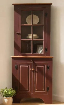 Amish Handmade Glass Corner Cabinet - Multipurpose Cabinet - Farmhouse - Primitive Cabinet - Corner Cupboard - Amish Bookcase - Case Goods