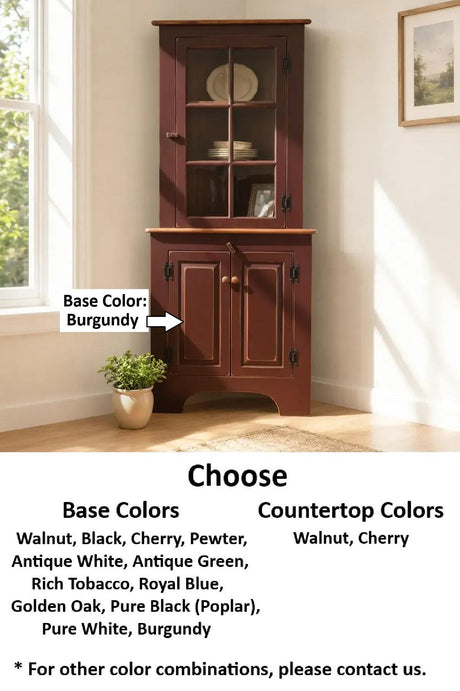 Amish Handmade Glass Corner Cabinet - Multipurpose Cabinet - Farmhouse - Primitive Cabinet - Corner Cupboard - Amish Bookcase - Case Goods