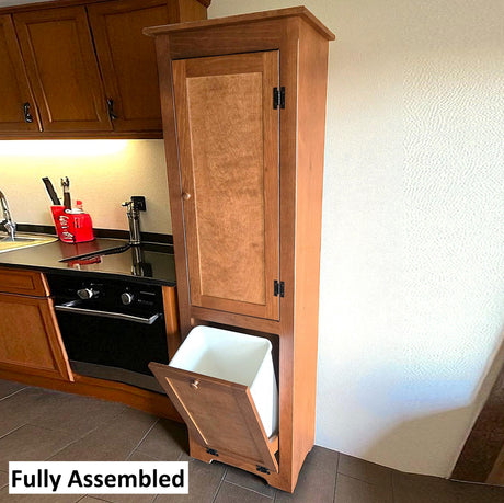 Amish Handmade Pine Cabinet: Farmhouse Kitchen Cupboard with Trash Bin