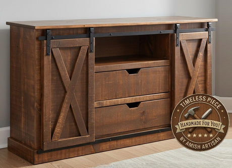 Amish Handmade TV Stand - 2 Door Cabinet - Primitive - Barnhouse TV Cabinet - Multipurpose Cabinet - Rustic Sliding Doors TV Console Drawers
