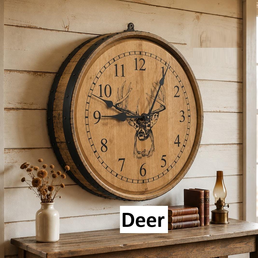 Amish Handmade Whiskey Barrel Clock - Rustic Clocks - Large Wall Clock - Primitive - Unique Clocks - Wood Clock - Display - Vintage Clocks