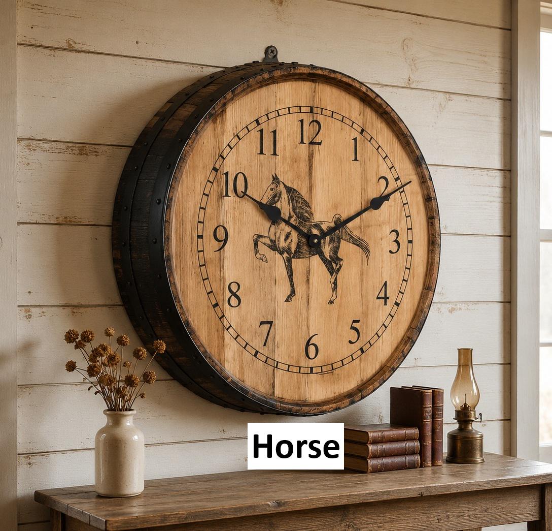 Amish Handmade Whiskey Barrel Clock - Rustic Clocks - Large Wall Clock - Primitive - Unique Clocks - Wood Clock - Display - Vintage Clocks