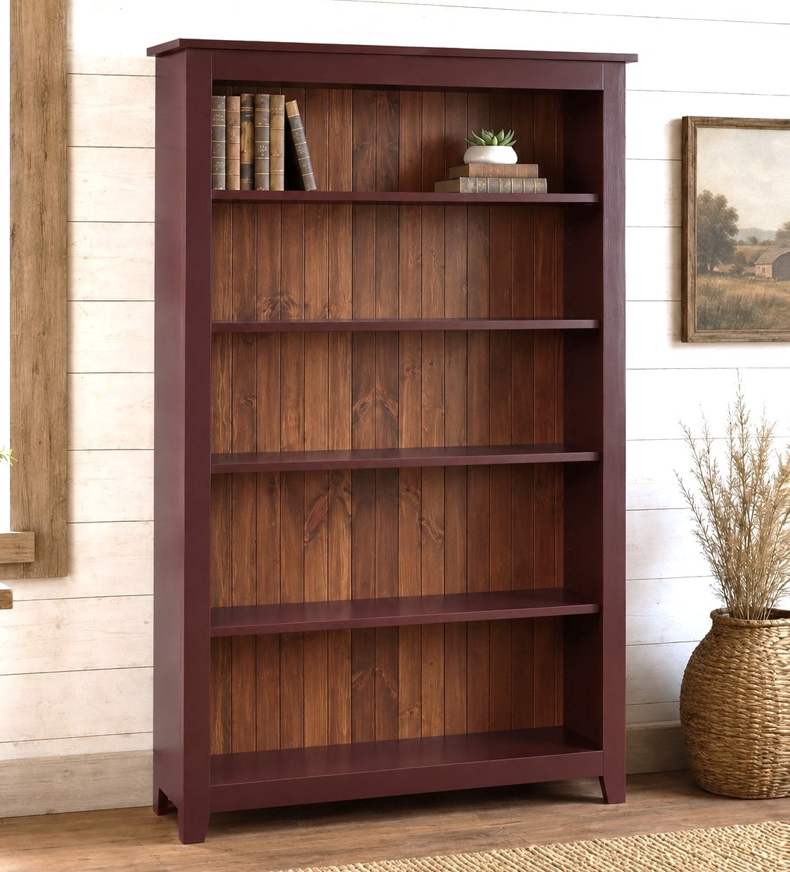 Wide Bookcase 4ft, Primitive Furniture Rustic Organizer Book Shelf Amish Made Furniture For Book Lovers Rustic Unique Antique Home Study