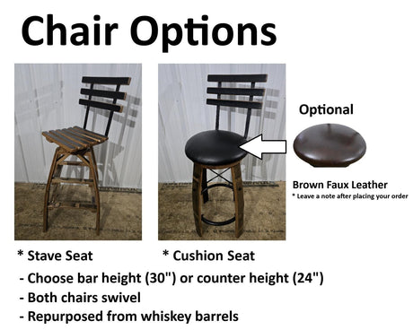 Barrel Bar Table - Amish Handmade - Counter Table - Bar Chairs - Farmhouse Furniture - Swivel Chairs - Bar Table - Whiskey Barrel - Rustic