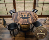 Barrel Bar Table - Amish Handmade - Counter Table - Bar Chairs - Farmhouse Furniture - Swivel Chairs - Cushion Seat - Whiskey Barrel- Rustic