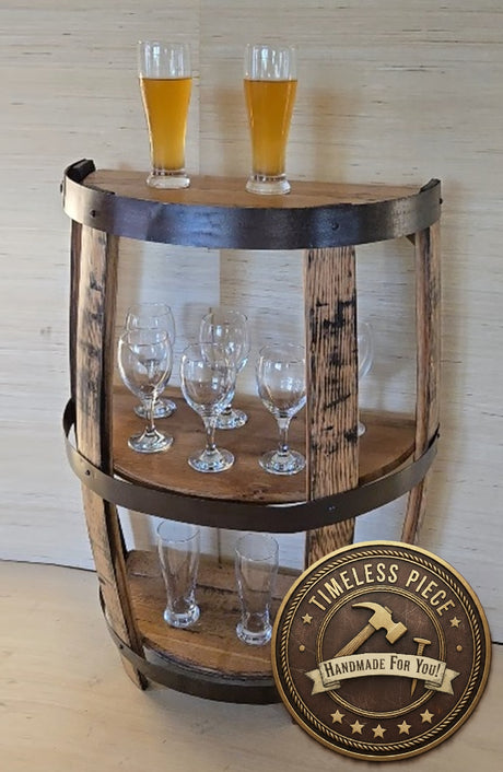 Barrel Wine Cabinet - End Table - Amish Handmade - Liquor Cabinet - Glass Holder - Pantry Whiskey Barrel - Display - Vintage - Glass Rack