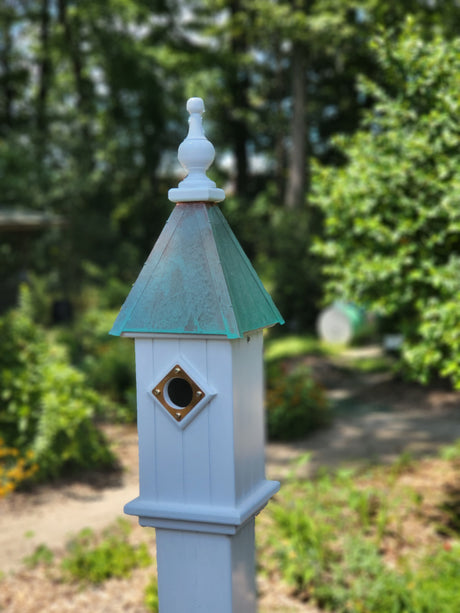 Bluebird Birdhouse Copper Top Handmade Vinyl With 1 Nesting Compartment, Metal Predator Guards, Weather Resistant, Birdhouse Outdoor