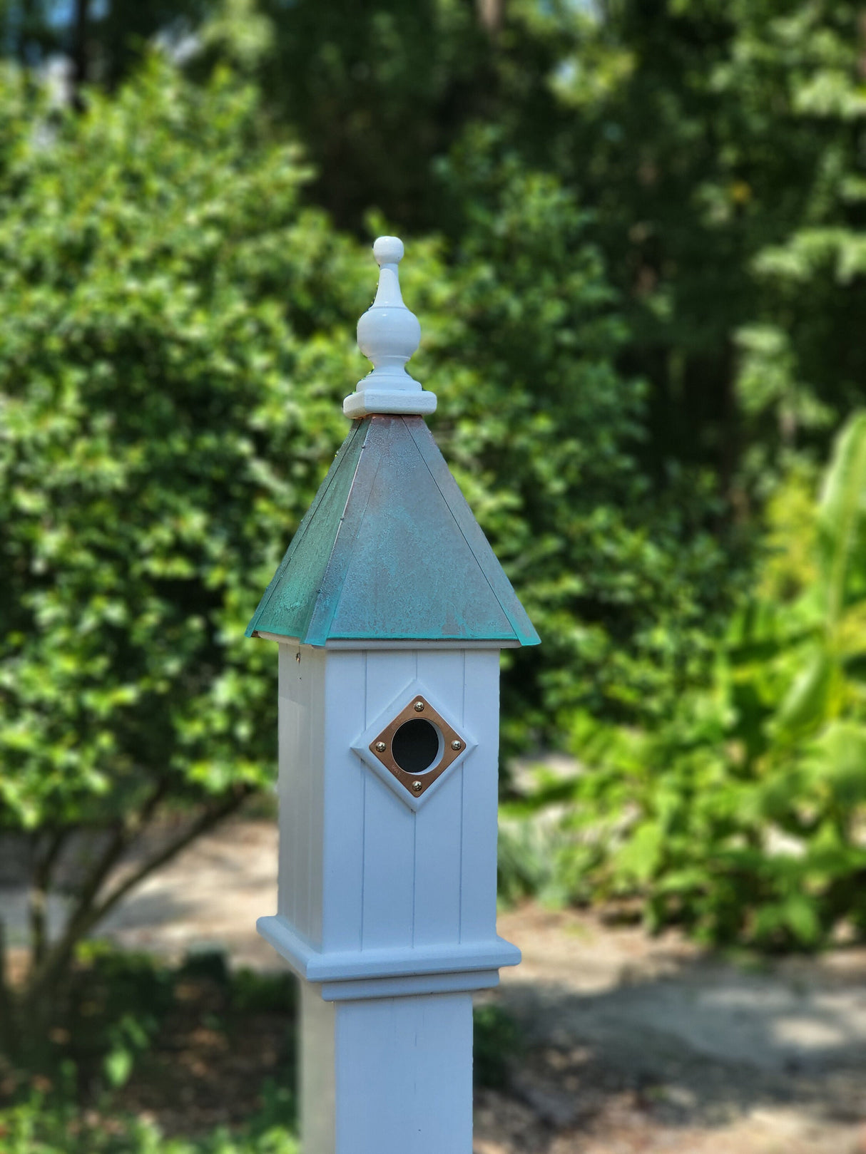 Bluebird Birdhouse Patina Copper Top Handmade Vinyl With 1 Nesting Compartment, Metal Predator Guards, Weather Resistant, Birdhouse Outdoor