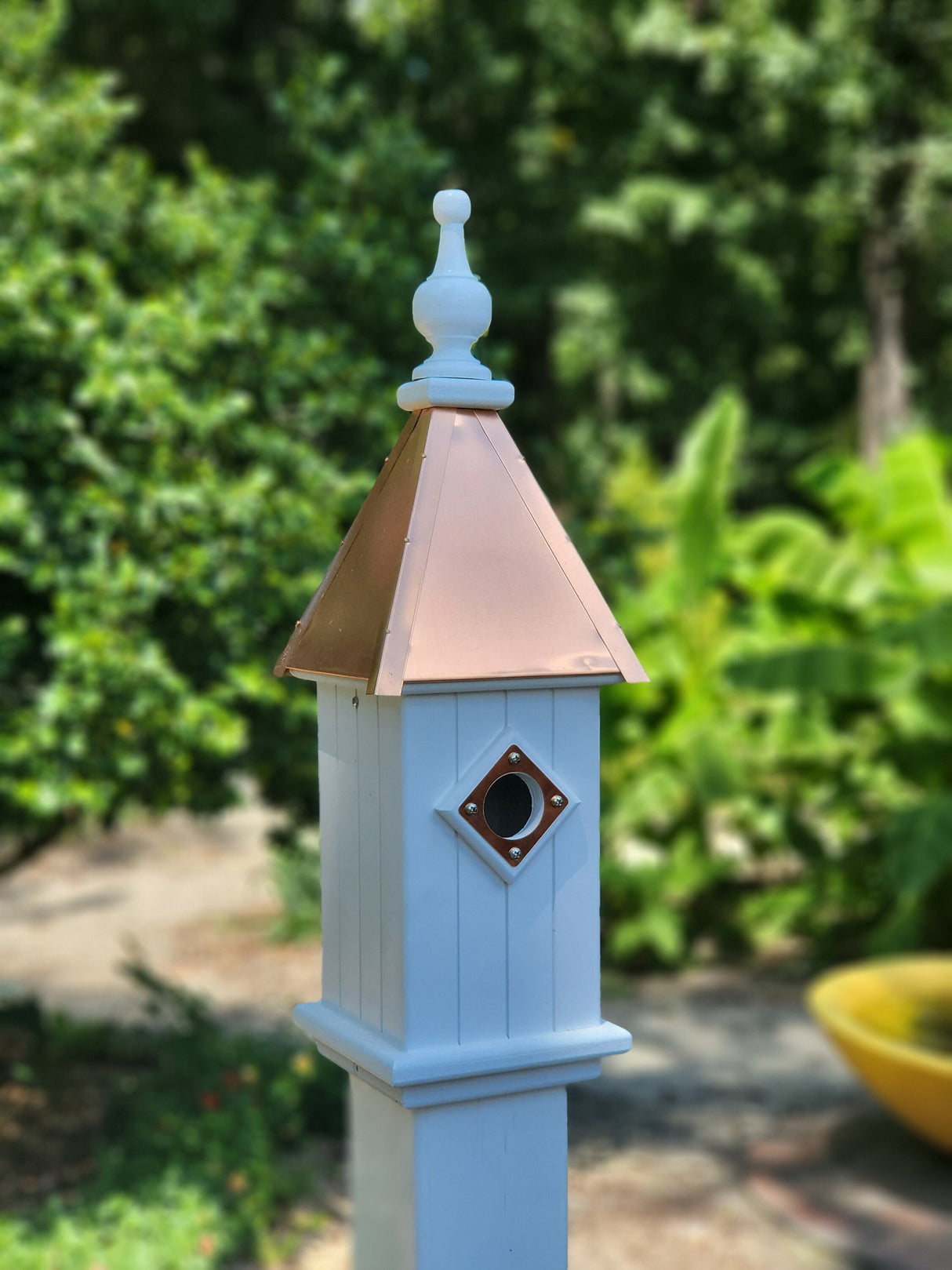 Bluebird Birdhouse Patina Copper Top Handmade Vinyl With 1 Nesting Compartment, Metal Predator Guards, Weather Resistant, Birdhouse Outdoor