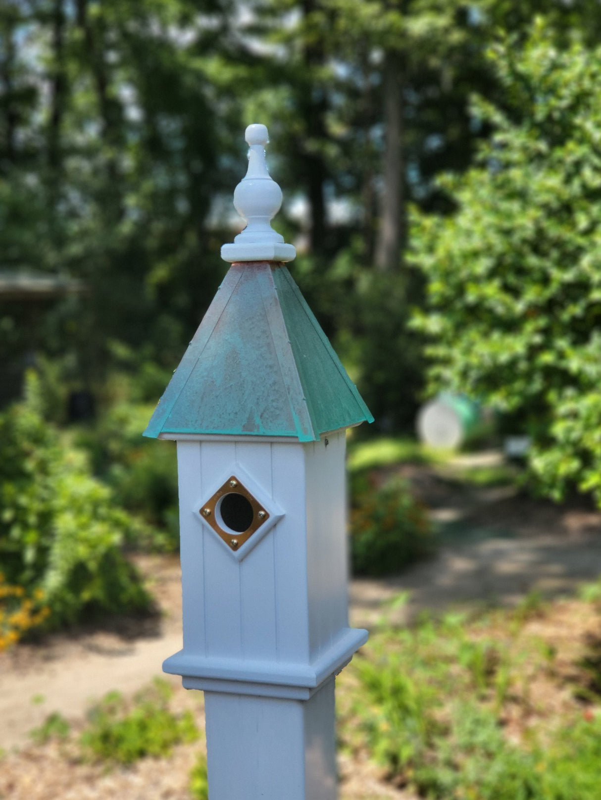 Bluebird Birdhouse Patina Copper Top Handmade Vinyl With 1 Nesting Compartment, Metal Predator Guards, Weather Resistant, Birdhouse Outdoor