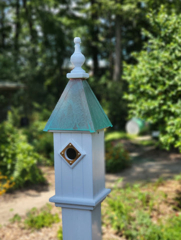 Bluebird  Birdhouse Patina Copper Top Handmade Vinyl With 1 Nesting Compartment, Metal Predator Guards, Weather Resistant, Birdhouse Outdoor