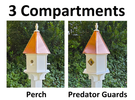 4 Hole Birdhouse With Copper Roof Amish Handmade, Nesting, Weather Resistant Birdhouses, Bird Lovers, Poly