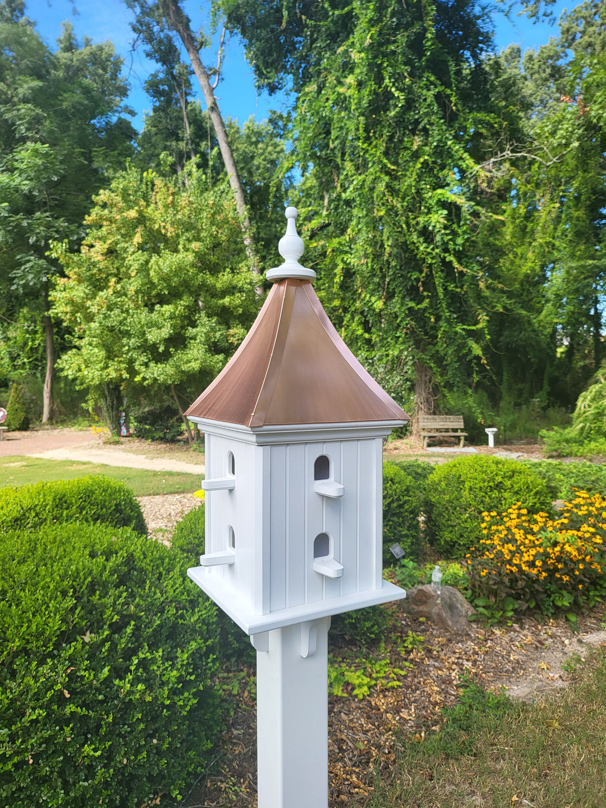 Copper Roof Bird House Handmade, Large With 8 Nesting Compartments, Weather Resistant Birdhouse