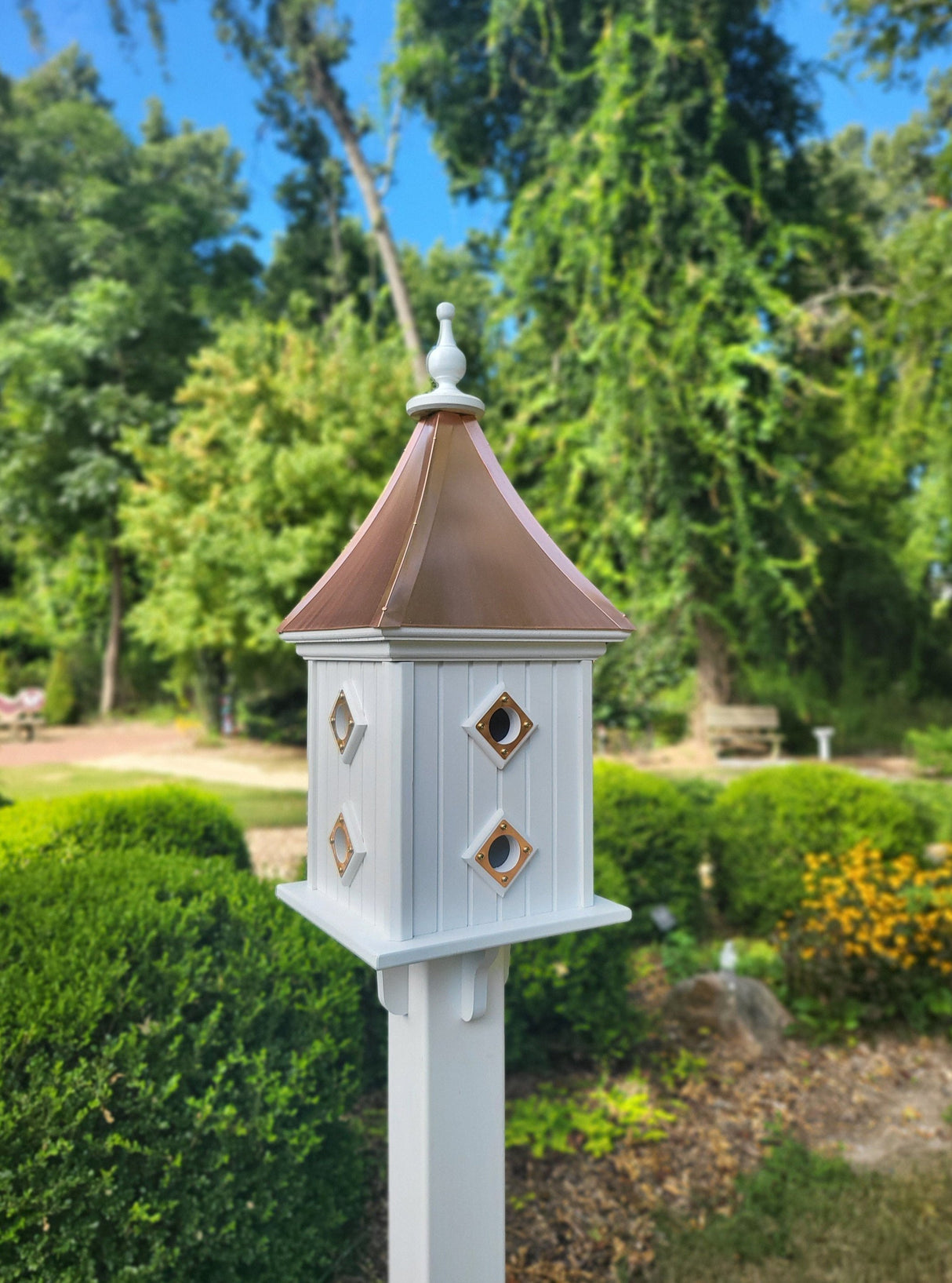 Copper Roof Bird House Handmade, Large With 8 Nesting Compartments, Weather Resistant Birdhouse