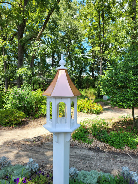 Copper Roof Bird Feeder Handmade Large Hexagon Vinyl PVC Gazebo Bird Feeder Weather Resistant