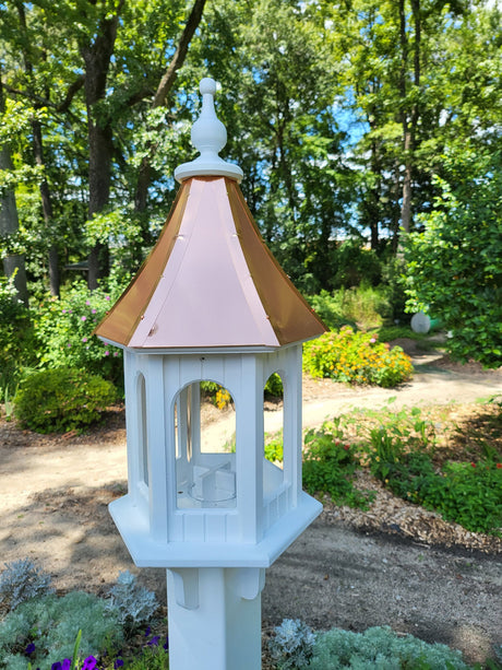 Copper Roof Bird Feeder Handmade Large Hexagon Vinyl PVC Gazebo Bird Feeder Weather Resistant