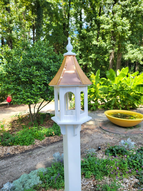 Copper Roof Bird Feeder Handmade Large Hexagon Vinyl PVC Gazebo Bird Feeder Weather Resistant