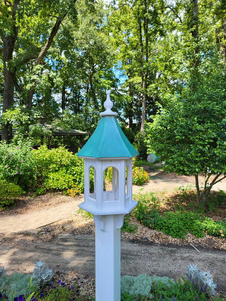 Copper Roof Bird Feeder Handmade Large Hexagon Vinyl PVC Gazebo Bird Feeder Weather Resistant