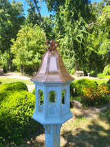 Copper Roof Bird Feeder Large, 8 Sided Octagon, Premium Feeding Tube, Roof Options