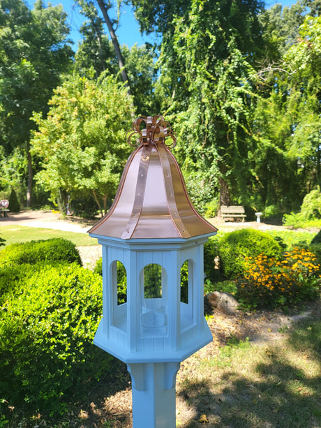 Copper Roof Bird Feeder Large, 8 Sided Octagon, Premium Feeding Tube, Roof Options