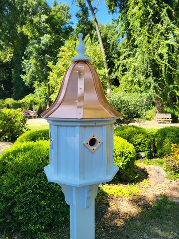 Bell Patina Copper Roof Bird House Handmade, Octagon Shape, Extra Large With 4 Nesting Compartments, Weather Resistant Birdhouses