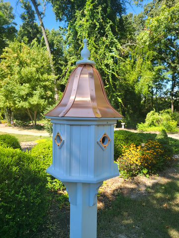 Bell Patina Copper Roof Bird House Handmade, Octagon Shape, Extra Large With 4 Nesting Compartments, Weather Resistant Birdhouses