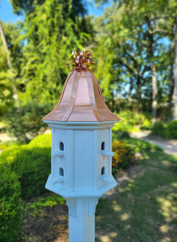 Bell Copper Roof Bird House With Curly Copper Design, 8 Nesting Compartments, Extra Large Weather Resistant Birdhouse