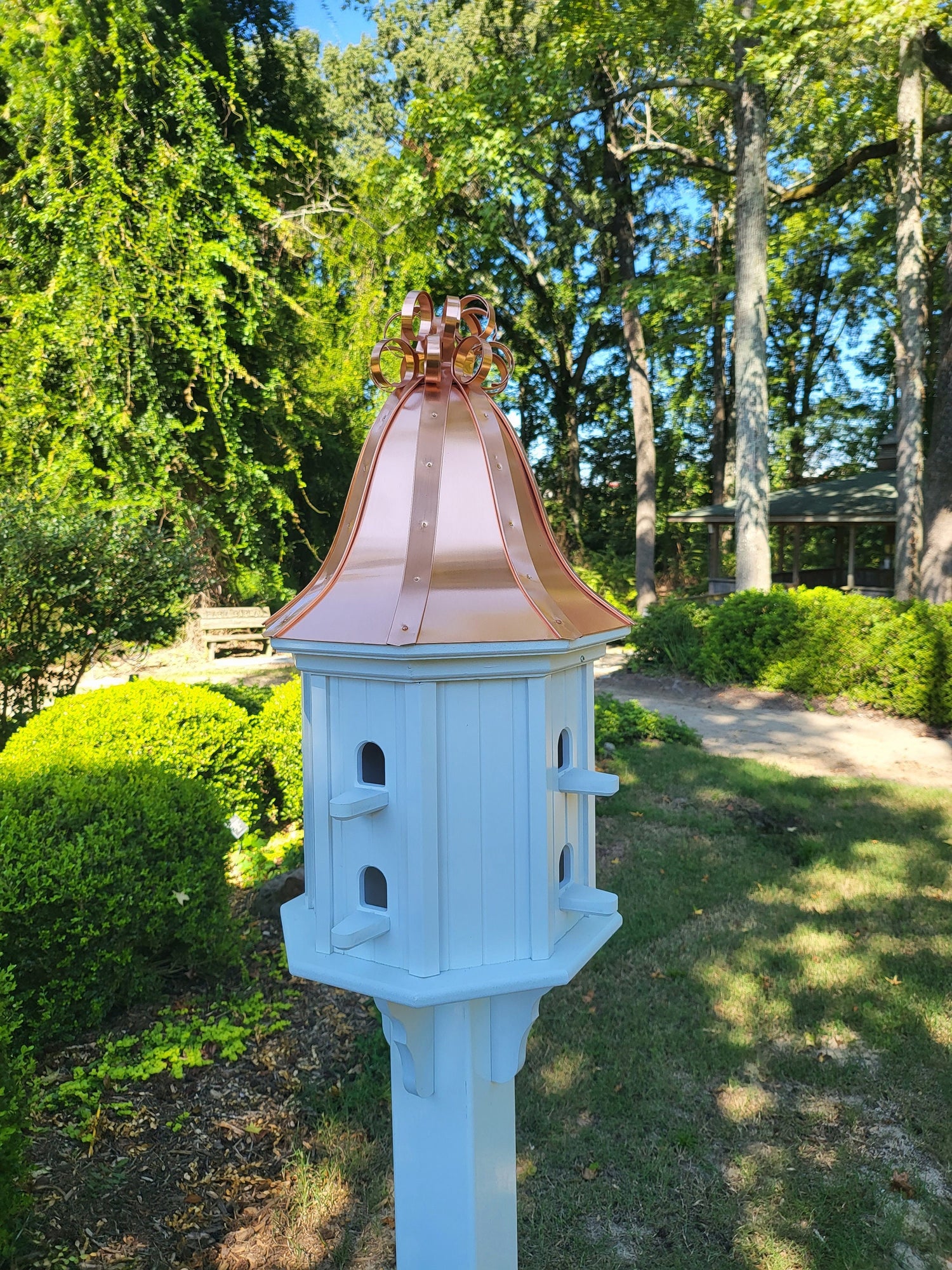 Bell Copper Roof Bird House With Curly Copper Design, 8 Nesting Compartments, Extra Large Weather Resistant Birdhouse
