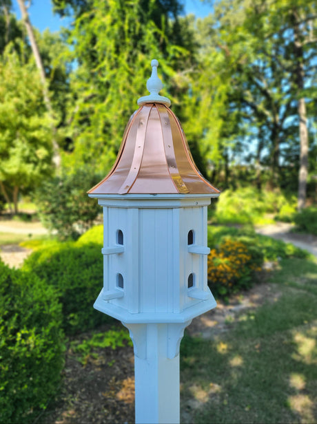 Octagon Shape Bell Copper Roof Bird House Amish Handmade, Extra Large With 8 Nesting Compartments, Weather Resistant Birdhouses