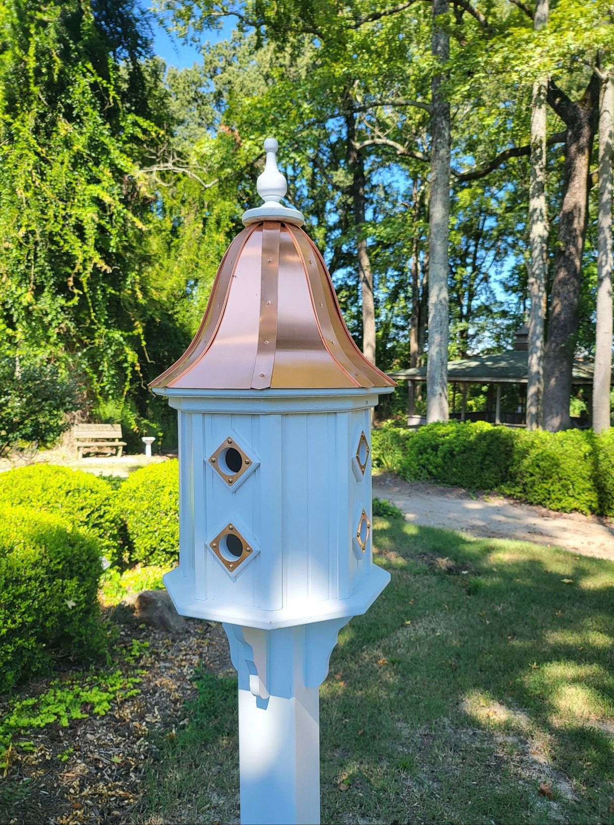 Octagon Shape Bell Copper Roof Bird House Amish Handmade, Extra Large With 8 Nesting Compartments, Weather Resistant Birdhouses