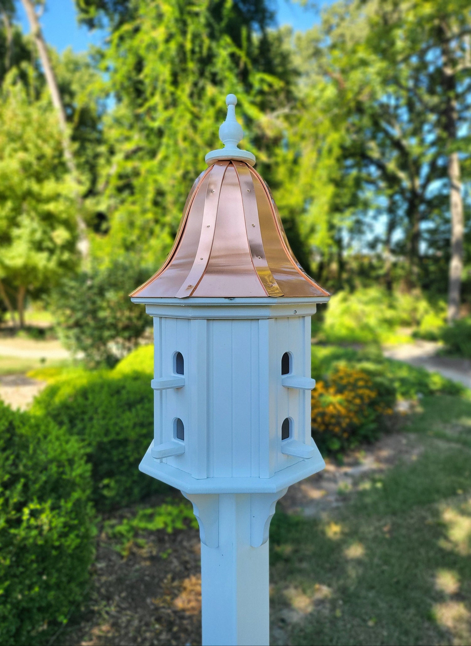 Bird House With Bell Copper Roof Handmade, Octagon Shape, Extra Large With 8 Nesting Compartments, Weather Resistant Birdhouses
