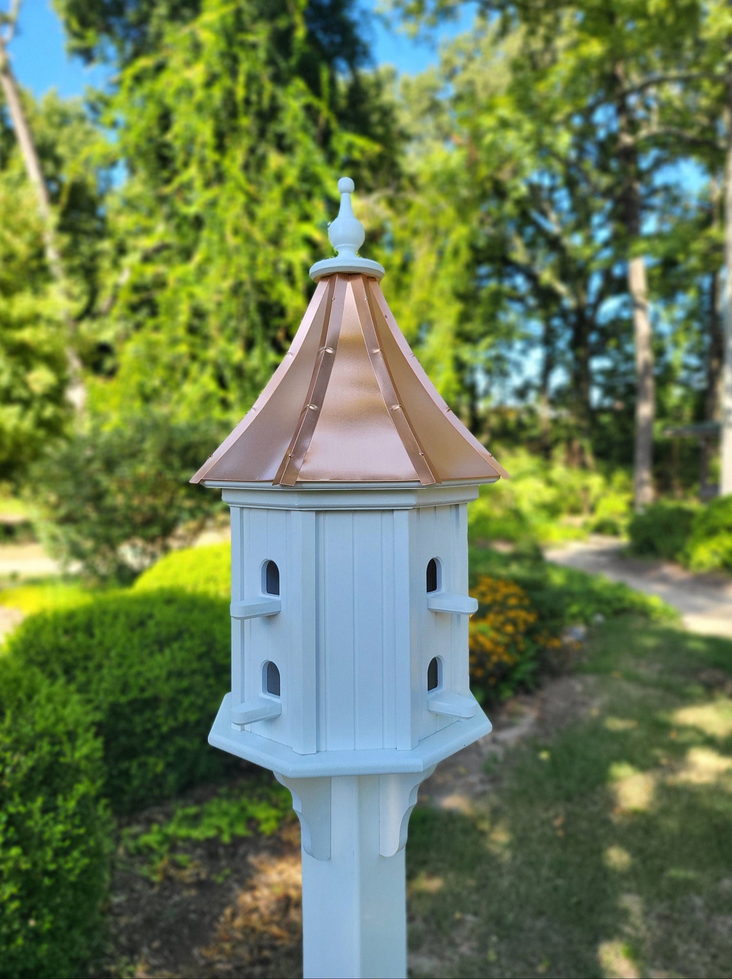 Birdhouse With Copper Roof Handmade, Octagon Shape, Extra Large With 8 Nesting Compartments, Weather Resistant Birdhouse Outdoor