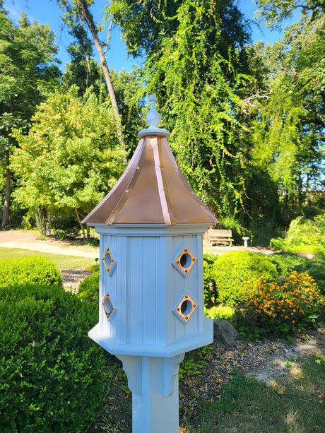 Birdhouse With Copper Roof Handmade, Octagon Shape, Extra Large With 8 Nesting Compartments, Weather Resistant Birdhouse Outdoor - Copper Roof