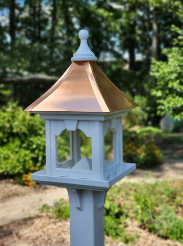 Square Copper Roof Bird Feeder, Weather-Resistant, Amish Handmade, Large Capacity Feed Tray, Bird Lovers