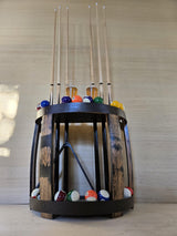 Cue Rack - Billiards - Barrel Amish Handmade - Pool Cue Table - Pantry - Whiskey Barrel - Display - Vintage - Pool - Stave